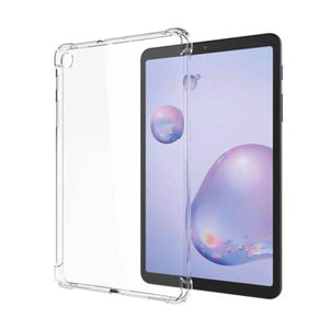 Clear tablet case on a white background