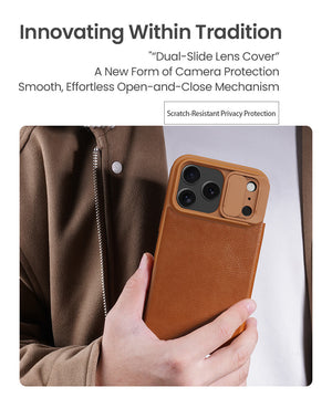 Nillkin Qin Pro Leather Flip Case for iPhone 17 Pro Max | Brown & Black View 2 - OnlineExpo.pk