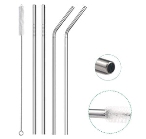 Straws Stainless Steel - Drinking Straw Reusable with Ultra Long 4 Metal Straws 8.5"(2 Straight, 2 Bend) and 1 Cleaning Brush - Eco Friendly View 2 - OnlineExpo.pk