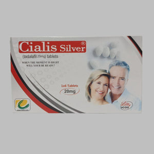Cialis Silver Tadafil 20mg 6 Tablets Original Product Front View - OnlineExpo.pk