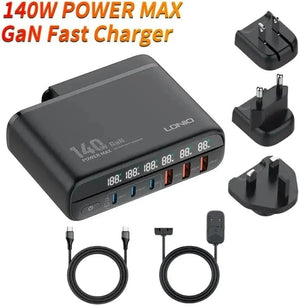 LDNIO A6140C 140W GaN 6-Port Desktop Fast Charger with LED Display Original Product Front View - OnlineExpo.pk