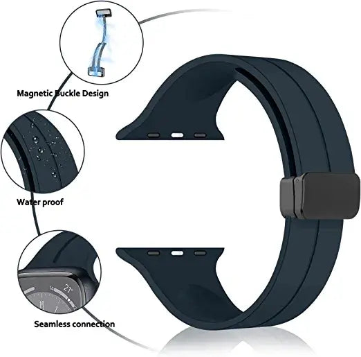 42mm-44mm-45mm-49mm Apple Watch Band Magnetic Band D-buckle Silicone Sport Strap Replacement Wrist Band for Apple Series