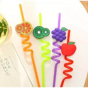 Reusable Straws for Kids, Fruit / Cartoon Shape Spiral Drinking Straw (Assorted) - Pack of 4 View 4 - OnlineExpo.pk