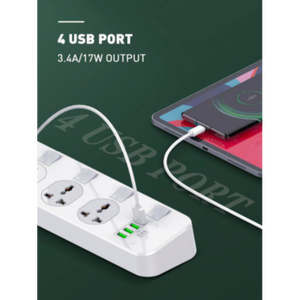 LDNIO SK4466 2500W 4 Power Socket UK 3.4A 4 USB Ports + 4 Universal View 2 - OnlineExpo.pk