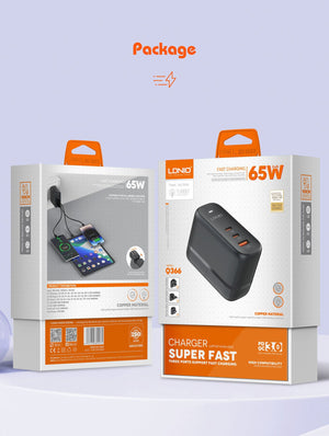 Ldnio 65W Q366 2C+U GAN Fast Charger with USB C to C Cable Original Product Front View - OnlineExpo.pk