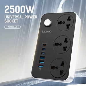 LDNIO SC3604C Power Extension 3 Sockets + 3 USB-A & 3 USB-C 2500W 2m Cord View 5 - OnlineExpo.pk