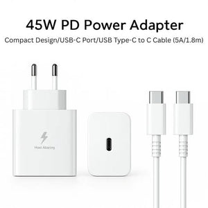 Original 45watt Charger Two pin (Shoe+cable)Show super fast charging option Black and white View 3 - OnlineExpo.pk