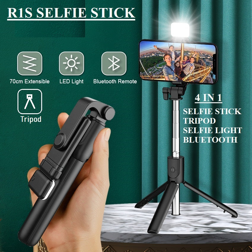 Mobile Tripod + Selfie Stick, Wireless Selfie Stick R1S, Bluetooth Shutter, Foldable Selfie Stick For All Phone, Extendable