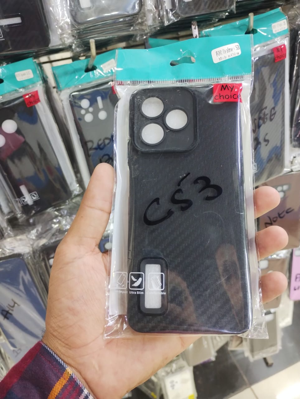 Carbon Fibre texture Phone cover for Realme C53 Original Product Front View - OnlineExpo.pk