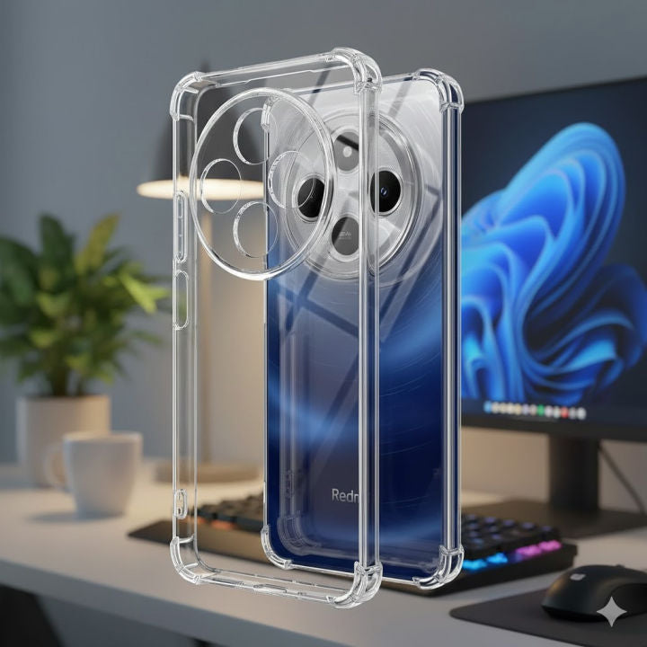 Bumper Back cover REDMI 14C Transparent with Camera protection soft jelly material Original Product Front View