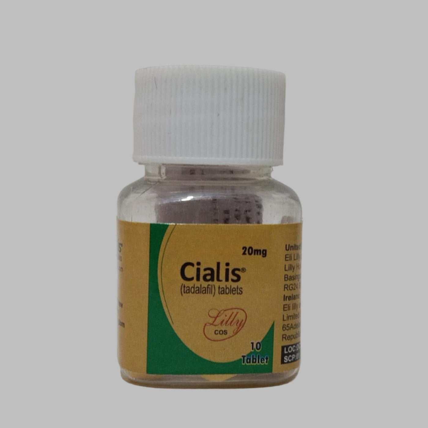 Cialis 10 Tablets 20mg Bottle in USA Original Product Front View - OnlineExpo.pk
