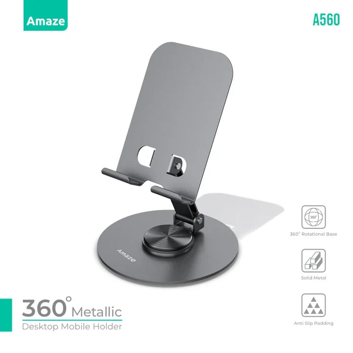 360 Degree Metallic Desktop Mobile Holder | A560 Original Product Front View - OnlineExpo.pk