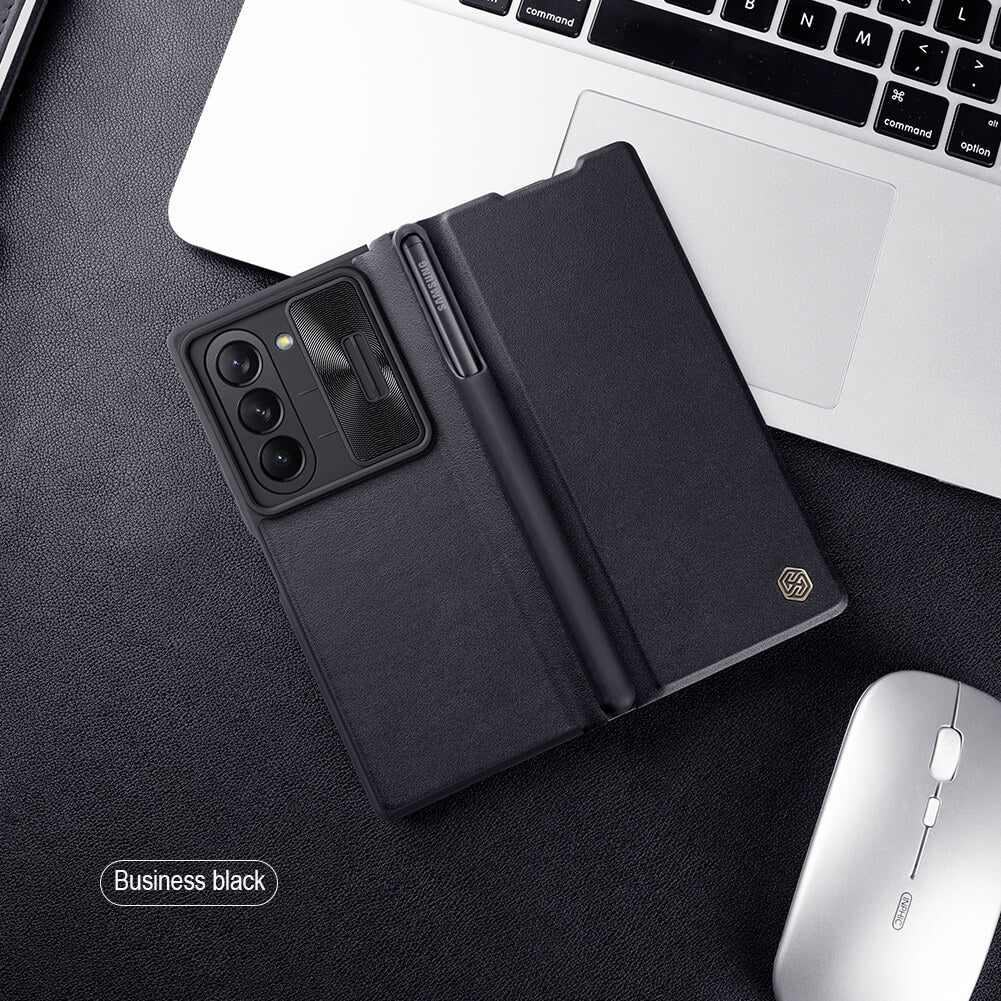 Samsung Galaxy Z Fold 6 (Fold 6 5G) Nillkin Qin Pro Leather Case Black Original Product Front View - OnlineExpo.pk