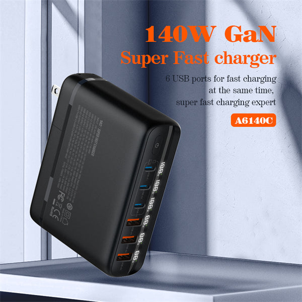 LDNIO A6140C 140W GaN Super Fast Desktop Charger Black Original Product Front View - OnlineExpo.pk