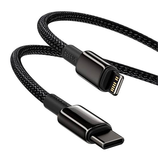 Baseus Tungsten Gold Fast 1m Charging Data Cable Type-C to iP PD20W - Black Original Product Front View - OnlineExpo.pk