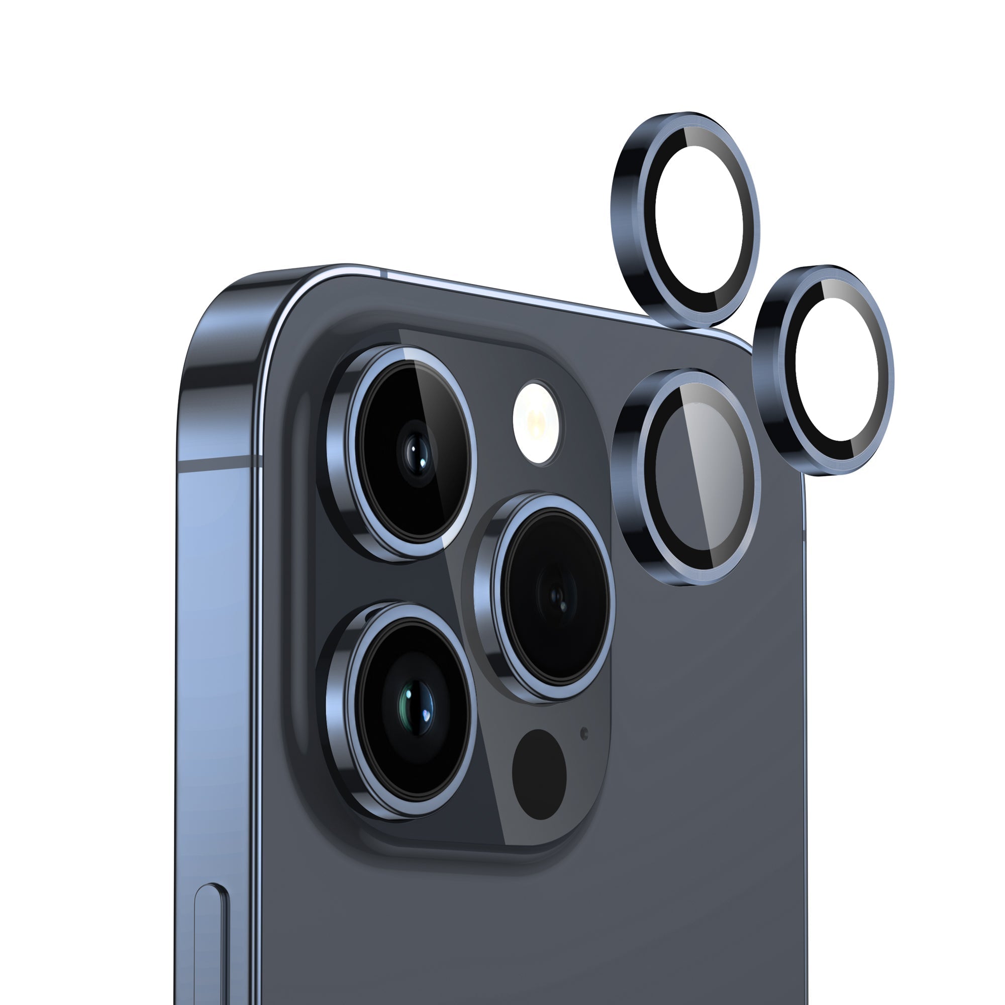 15 Pro Camera Lens Protector Blue Titanium Original Product Front View - OnlineExpo.pk