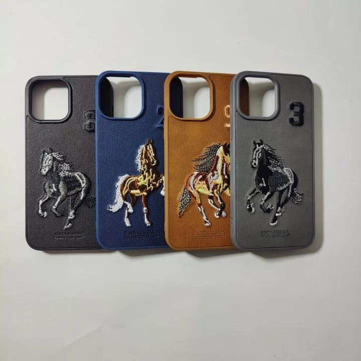 Premium Polo Horse Embroidery Leather Texture Shockproof Protective Luxury Back Case For 11 / 12 / 13 / 14 / 15 / 16 / 17