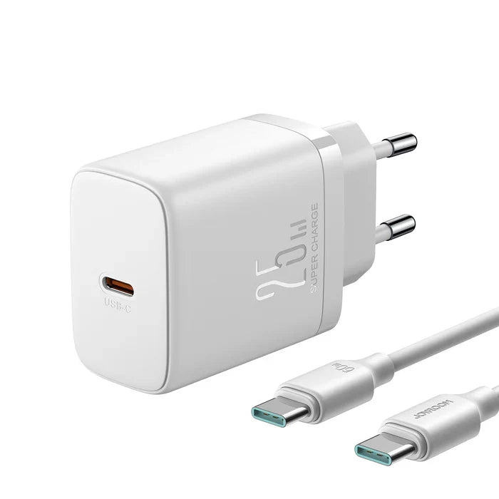 Joyroom JR-TCF11EU 25W Fast Charger With 1m Type-C To Type-C Cable - White Original Product Front View - OnlineExpo.pk