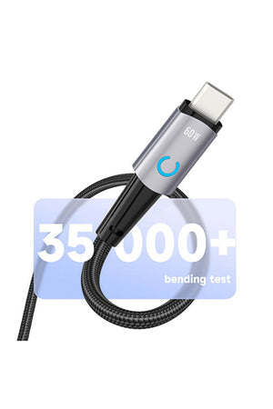 LITO LD10CC 60W Metal Type-C to Type-C Fast Charging Cable with LED Light – 1m Black View 3 - OnlineExpo.pk