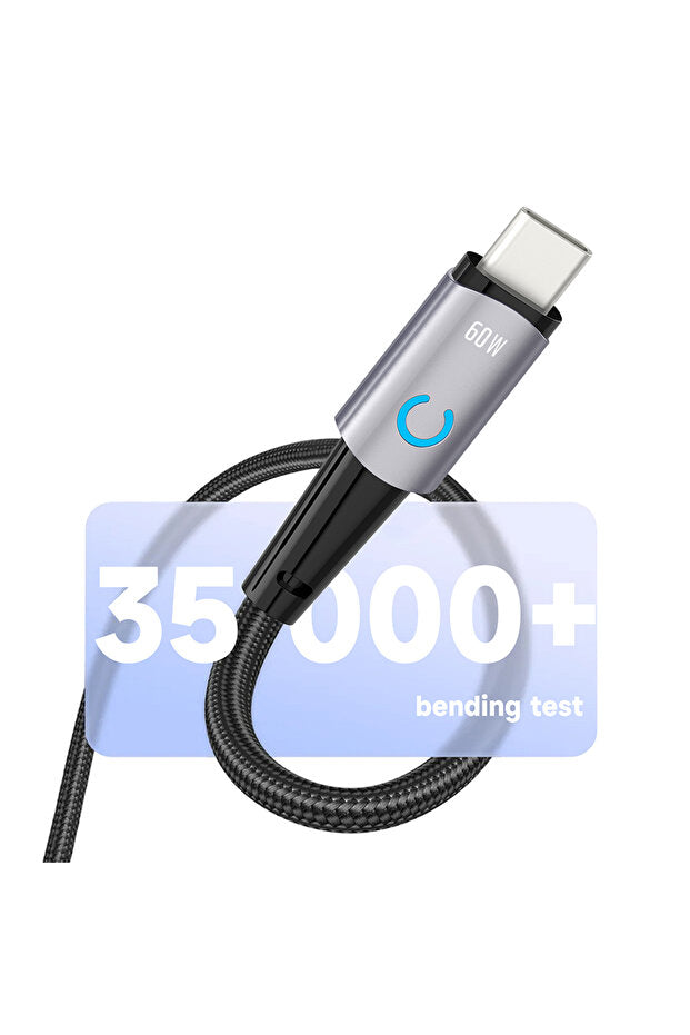 LITO LD10CC 60W Metal Type-C to Type-C Fast Charging Cable with LED Light – 1m Black View 3 - OnlineExpo.pk