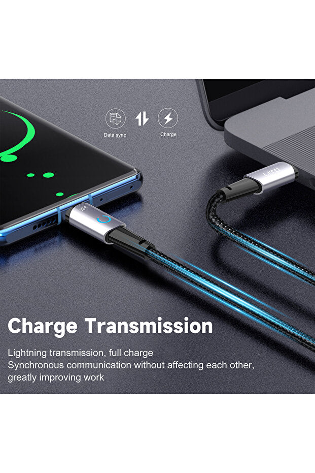 LITO LD10CC 60W Metal Type-C to Type-C Fast Charging Cable with LED Light – 1m Black View 4 - OnlineExpo.pk