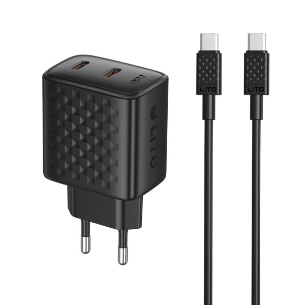 LITO LC22T GaN 45W Charger + Type-C to Type-C Cable | GaN Fast PD Charger – LITO Original Product Front View - OnlineExpo.pk