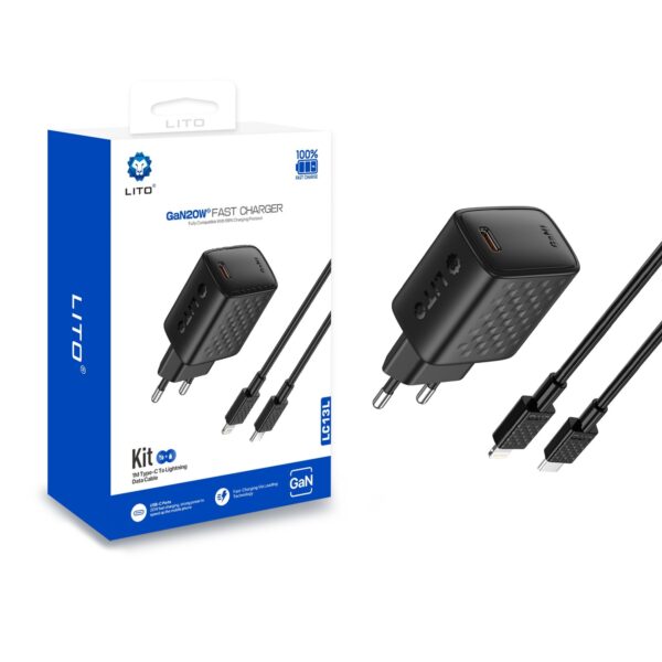LITO LC13T 20W Charger + Type-C to Lightning Cable | Fast PD Charger – LITO Original Product Front View - OnlineExpo.pk