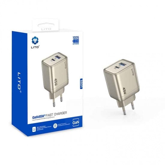 LITO LC05 45W Dual Port Charger (USB-C & USB-A) | Fast PD Charger – LITO Original Product Front View - OnlineExpo.pk