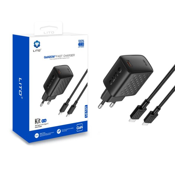 LITO LC13T 20W Charger + Type-C to Type-C Cable | Fast PD Charger – LITO Original Product Front View - OnlineExpo.pk