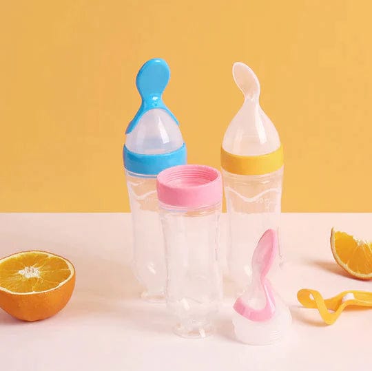 Baby Silicon Spoon Feeder With Bottle, Spoon Squeeze Bottle Feeder Baby Feeding Cereal Rice With Dispensing Feeder Food Dispensing Spoon Toddler View 4 - OnlineExpo.pk