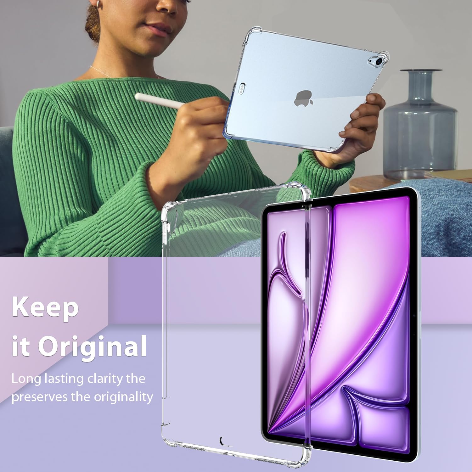 Soft TPU Bumper Clear Back Cover for iPad Air 13 inch 2024 M2 Shockproof Drop Protection Slim Lightweight TPU Transparent Back Cover Shell Original Product Front View - OnlineExpo.pk