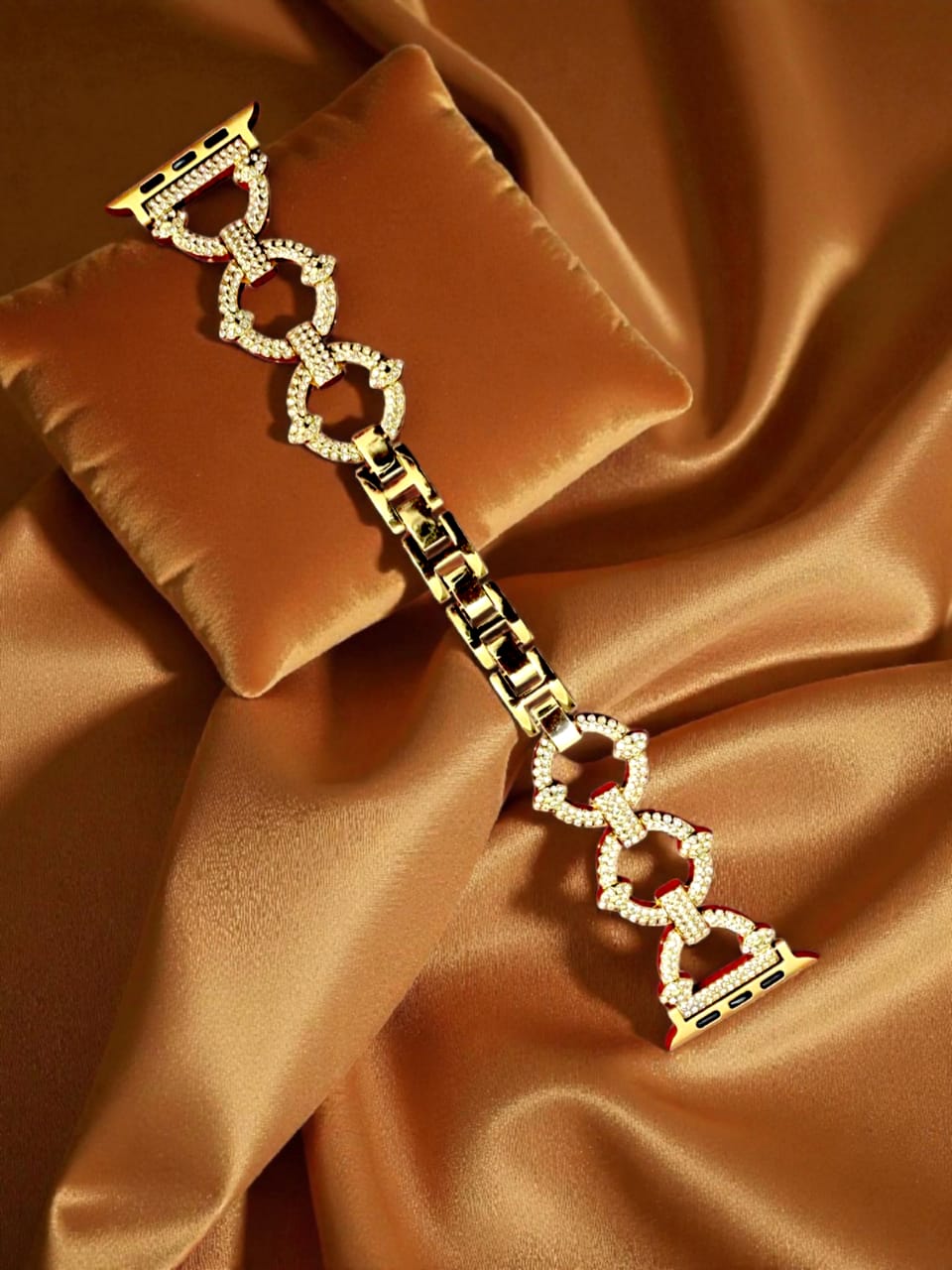 Elegant Ladies Metal Chain Strap with Sparkling Stones for Apple Watch 42/44/45/46/49mm Ultra & Ultra 2 - Gold Original