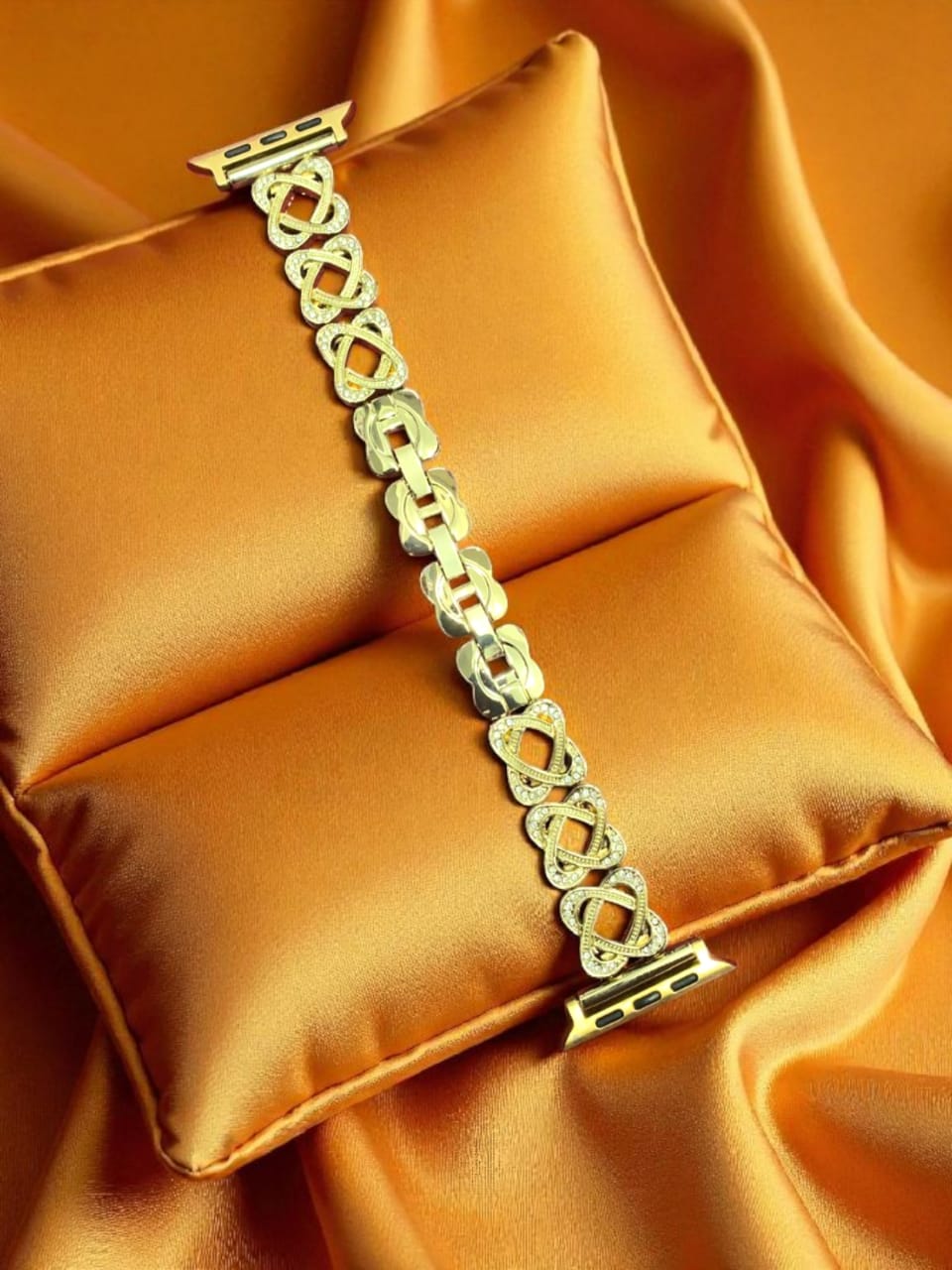 Elegant Ladies Metal Chain Strap with Sparkling Stones for Apple Watch 42/44/45/46/49mm Ultra & Ultra 2 - Gold (Design2)