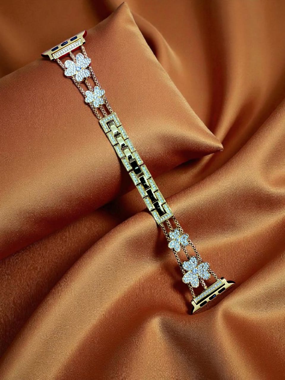 Elegant Ladies Metal Chain Strap with Sparkling Stones for Apple Watch 42/44/45/46/49mm Ultra & Ultra 2 - Gold (Design6)