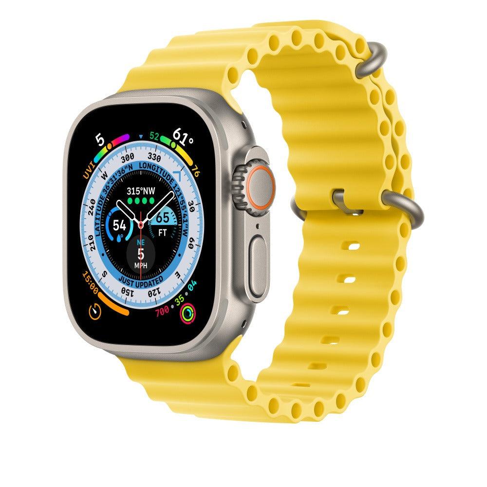 44mm-45mm-49mm Ocean Band Smartwatch Strap For Apple Watch - Yellow Original Product Front View - OnlineExpo.pk