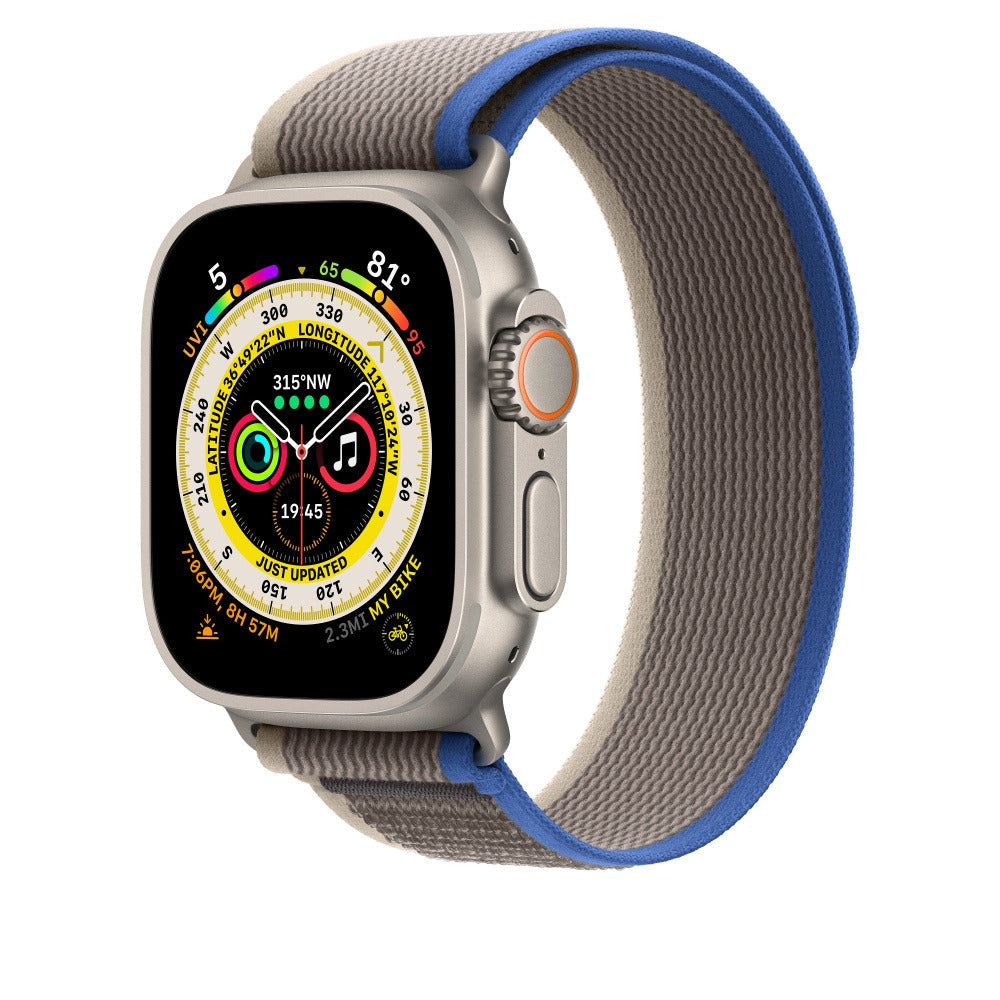 44mm-45mm-49mm Trail Loop Smartwatch Strap For Apple Watch - Blue/Gray Original Product Front View - OnlineExpo.pk
