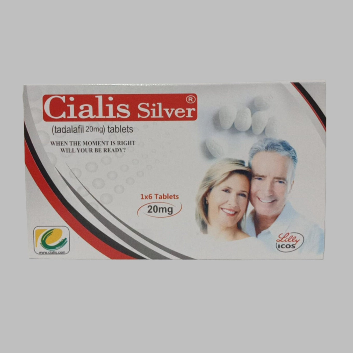 Cialis Silver Tadafil 20mg 6 Tablets Original Product Front View - OnlineExpo.pk