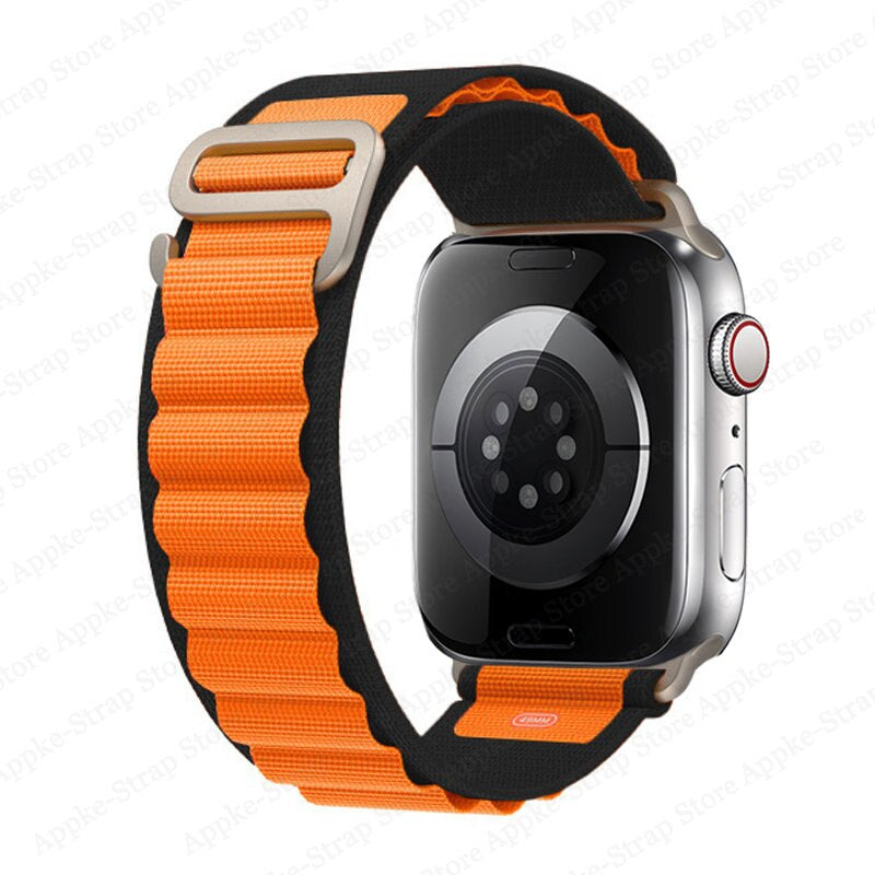 44mm-45mm-49mm Alpine Loop Smartwatch Strap For Apple Watch - Black-Orange Original Product Front View - OnlineExpo.pk