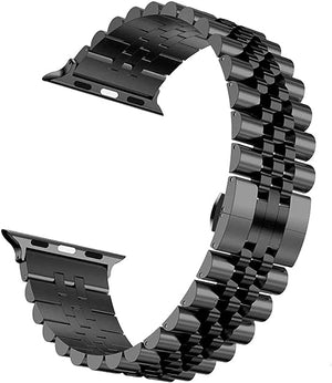 42mm-44mm-45mm Apple Watch Stainless Steel Chain Strap with Folding Clasp - Black View 2 - OnlineExpo.pk