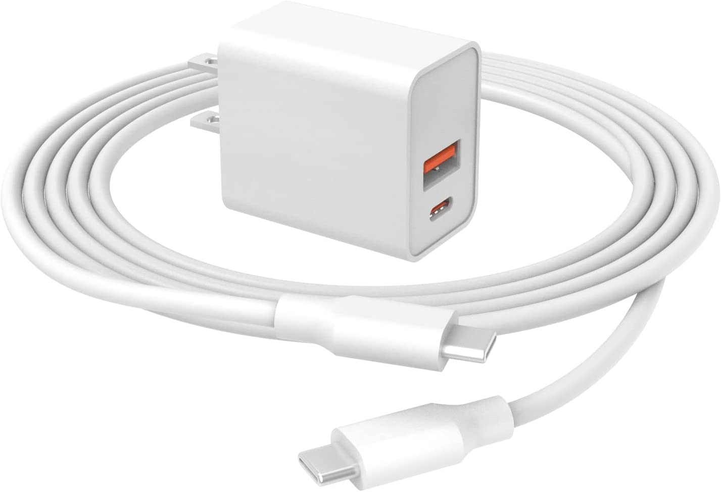 20W USB-C Fast Charger for iPad Pro 12.9 inch (6th Generation) 2022 Tablet A2436 A2764 A2437 A2766 with 2 Charging Ports and C-C AC Power Supply Adapter Cord Cable - White Original Product Front View - OnlineExpo.pk