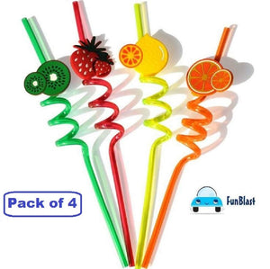 Reusable Straws for Kids, Fruit / Cartoon Shape Spiral Drinking Straw (Assorted) - Pack of 4 View 3 - OnlineExpo.pk