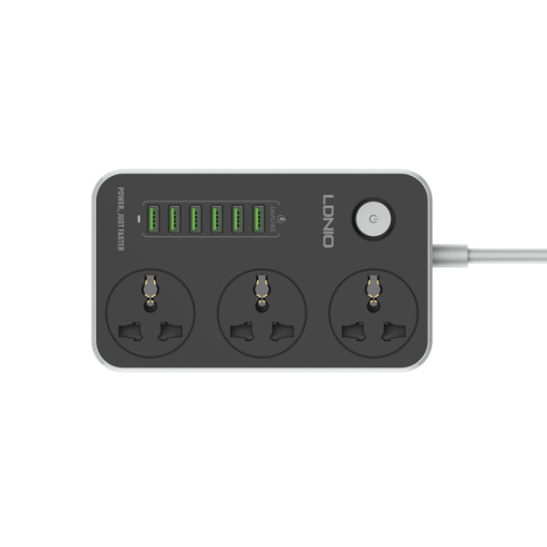 LDNIO SC3604 3 Port + 6 USB Universal Power Socket - Black View 4 - OnlineExpo.pk