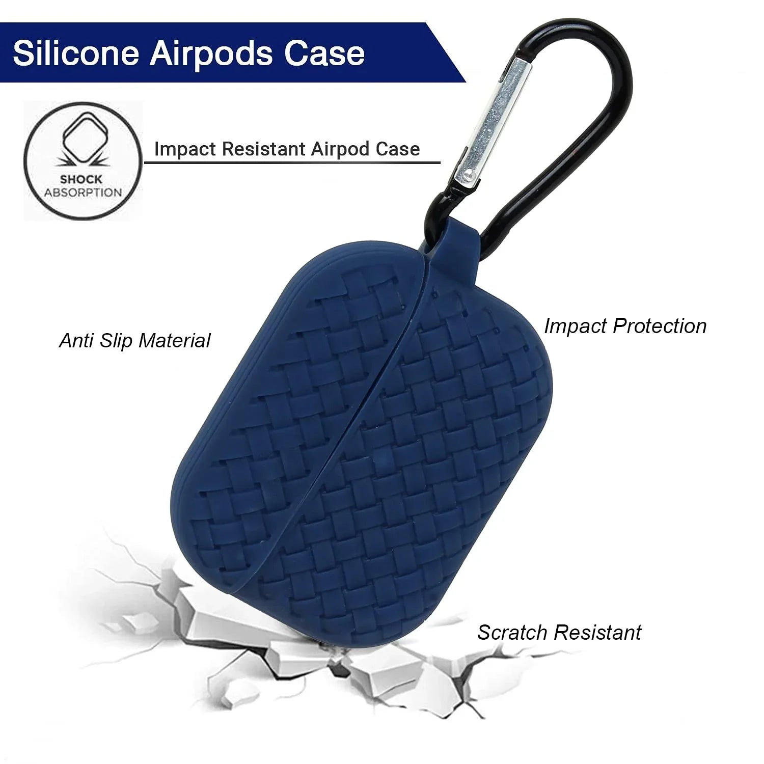 Airpods Pro 2022 / 2019 Woven Pattern Silicone Soft Case - Navy Blue View 4 - OnlineExpo.pk