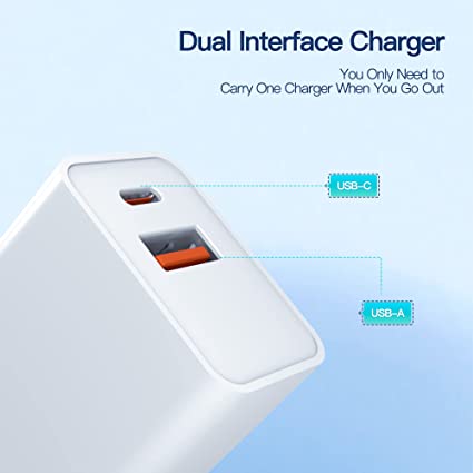 20W USB-C Fast Charger for iPad Pro 12.9 inch (6th Generation) 2022 Tablet A2436 A2764 A2437 A2766 with 2 Charging Ports and C-C AC Power Supply View 4 - OnlineExpo.pk