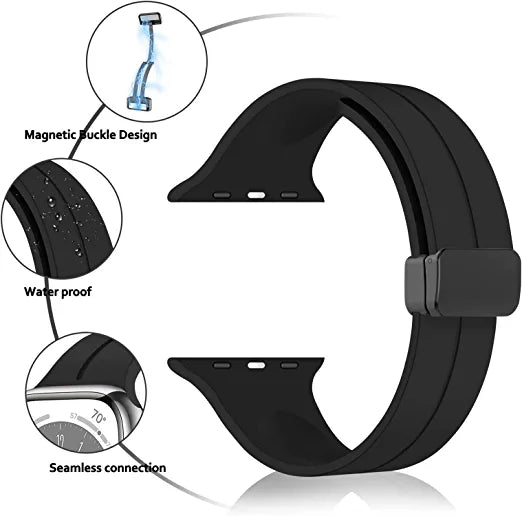 Apple Watch Band D-Buckle Magnetic Silicone Sport Strap 42mm 44mm 45mm 49mm | Black Original Product Front View
