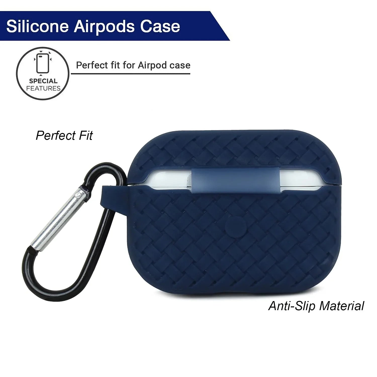 Airpods Pro 2022 / 2019 Woven Pattern Silicone Soft Case - Navy Blue View 3 - OnlineExpo.pk