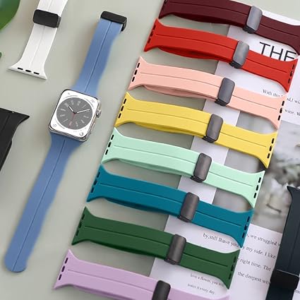 Apple Watch Magnetic D-Buckle Silicone Sport Band – 42mm/44mm/45mm/49mm (Series 1–11, SE &amp; Ultra) Original Product Front View - OnlineExpo.pk