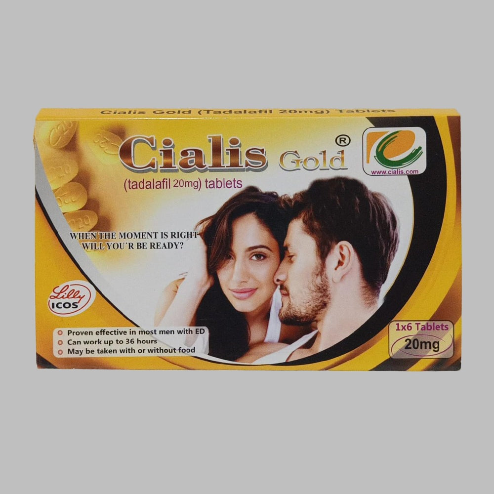 Cialis Gold Tadafil 20mg 6 Tablets Original Product Front View - OnlineExpo.pk