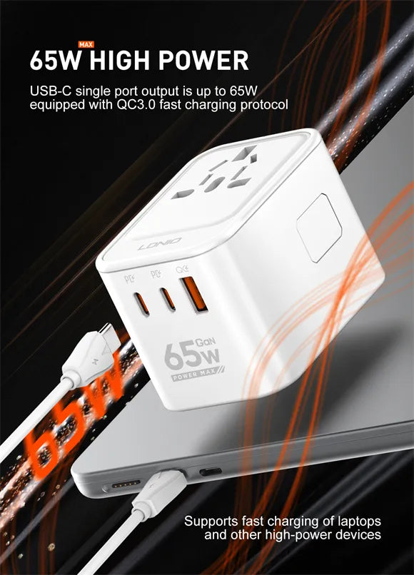 LDNIO Z6 65W GaN 3-Port Travel Adapter View 2 - OnlineExpo.pk