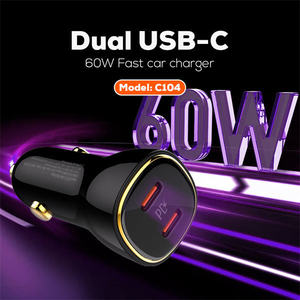 LDNIO C104 60W Dual PD Super Fast Car Charger View 2 - OnlineExpo.pk
